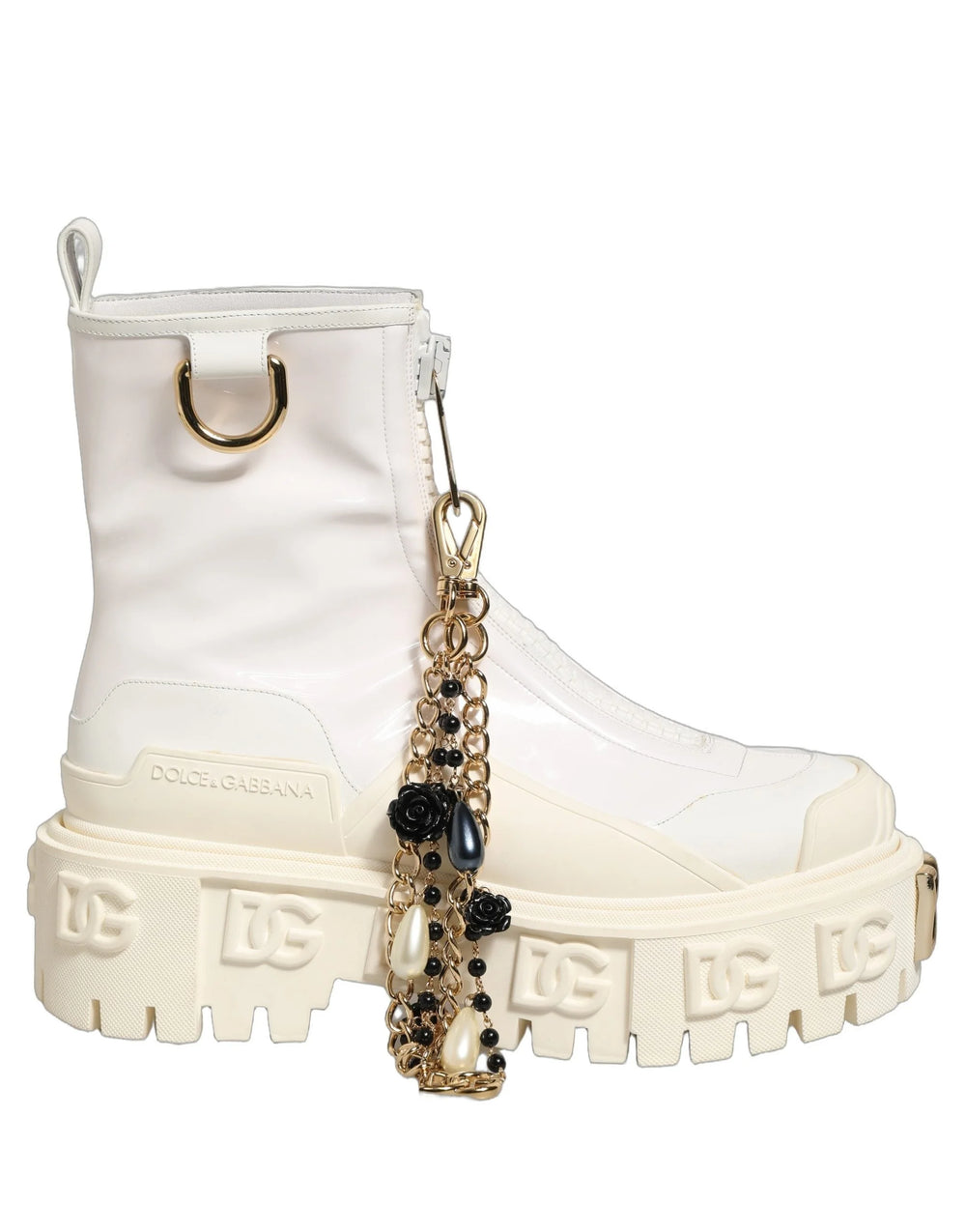 Dolce & Gabbana White Leather Rubber Logo Ankle Boots Shoes - EU41/US10.5