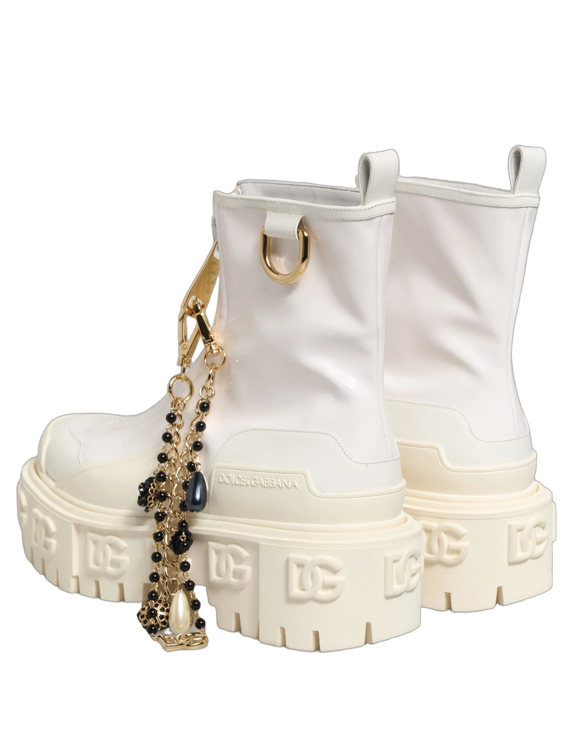 Dolce & Gabbana White Leather Rubber Logo Ankle Boots Shoes - EU41/US10.5