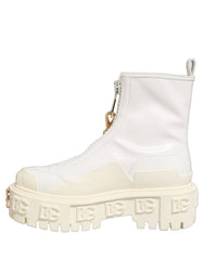 Dolce & Gabbana White Leather Rubber Logo Ankle Boots Shoes - EU41/US10.5