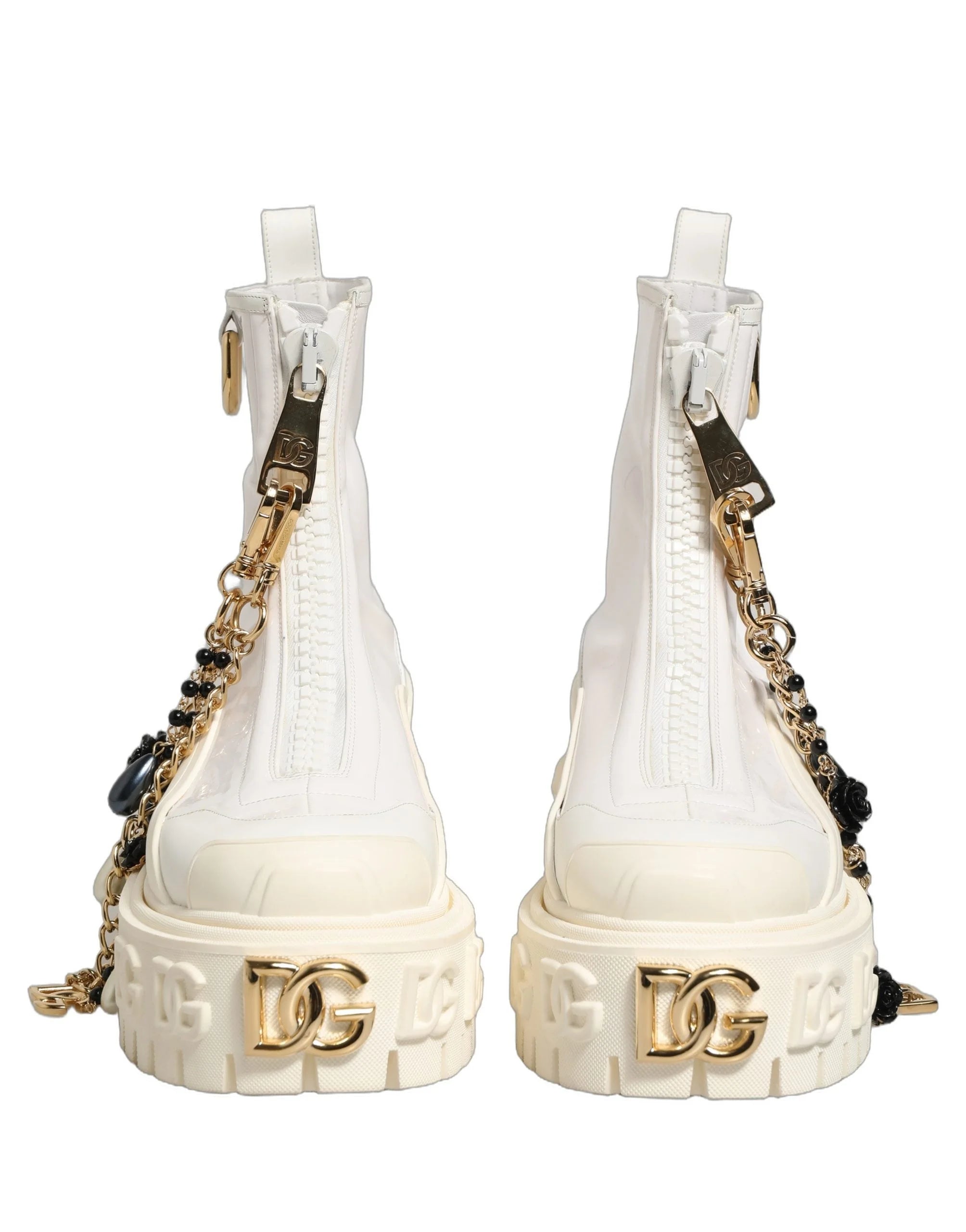 Dolce & Gabbana White Leather Rubber Logo Ankle Boots Shoes - EU41/US10.5