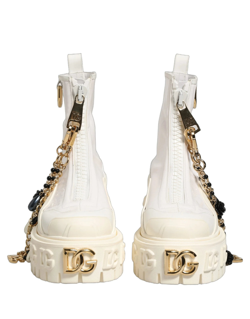 Dolce & Gabbana White Leather Rubber Logo Ankle Boots Shoes - EU41/US10.5