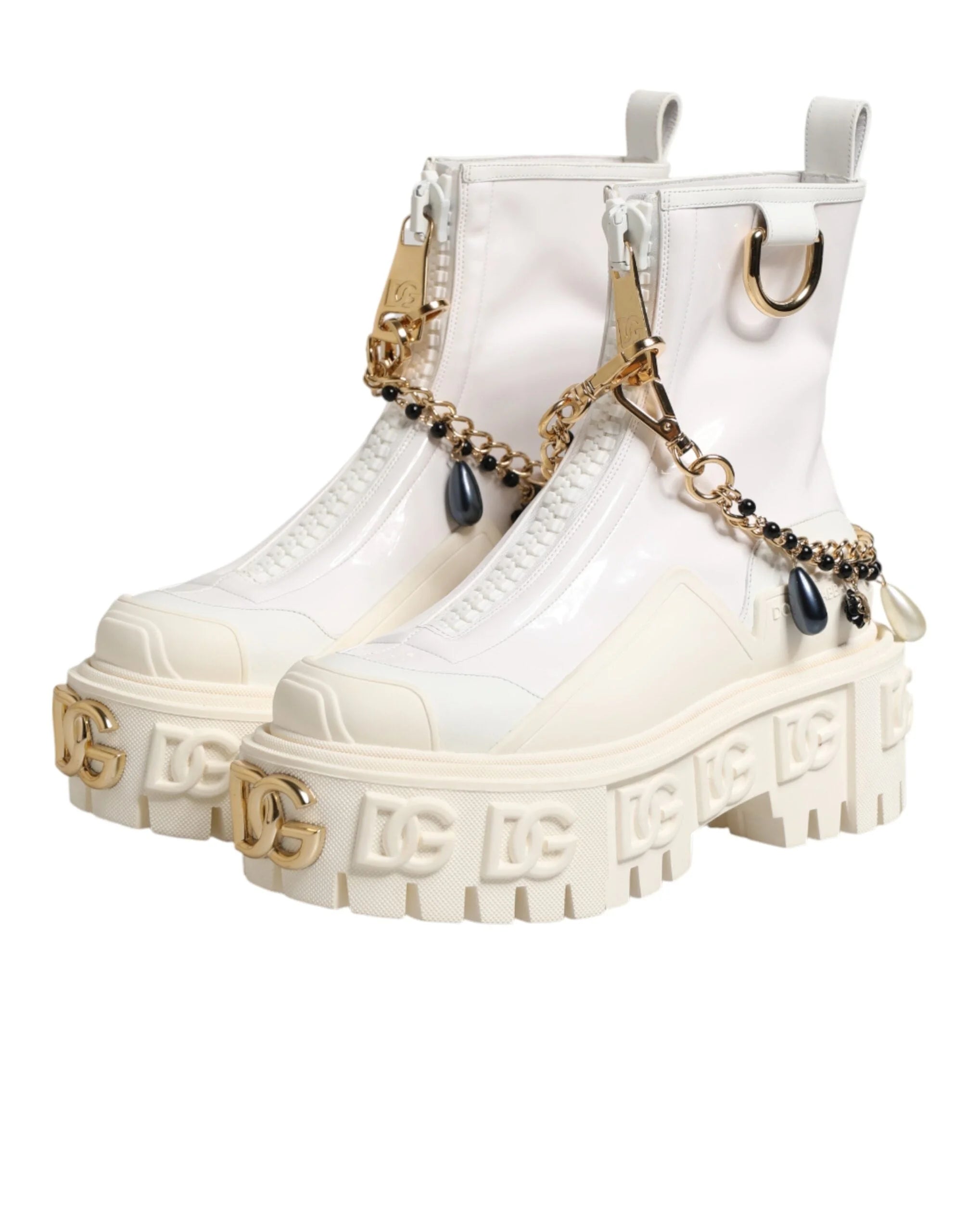 Dolce & Gabbana White Leather Rubber Logo Ankle Boots Shoes - EU36/US5.5