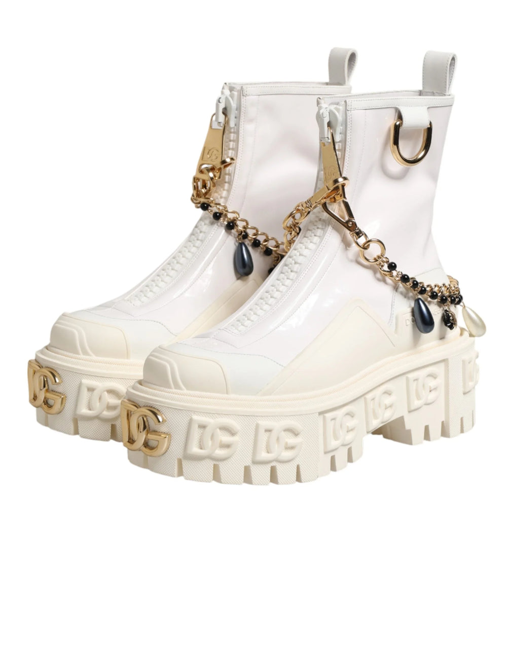 Dolce & Gabbana White Leather Rubber Logo Ankle Boots Shoes - EU36/US5.5