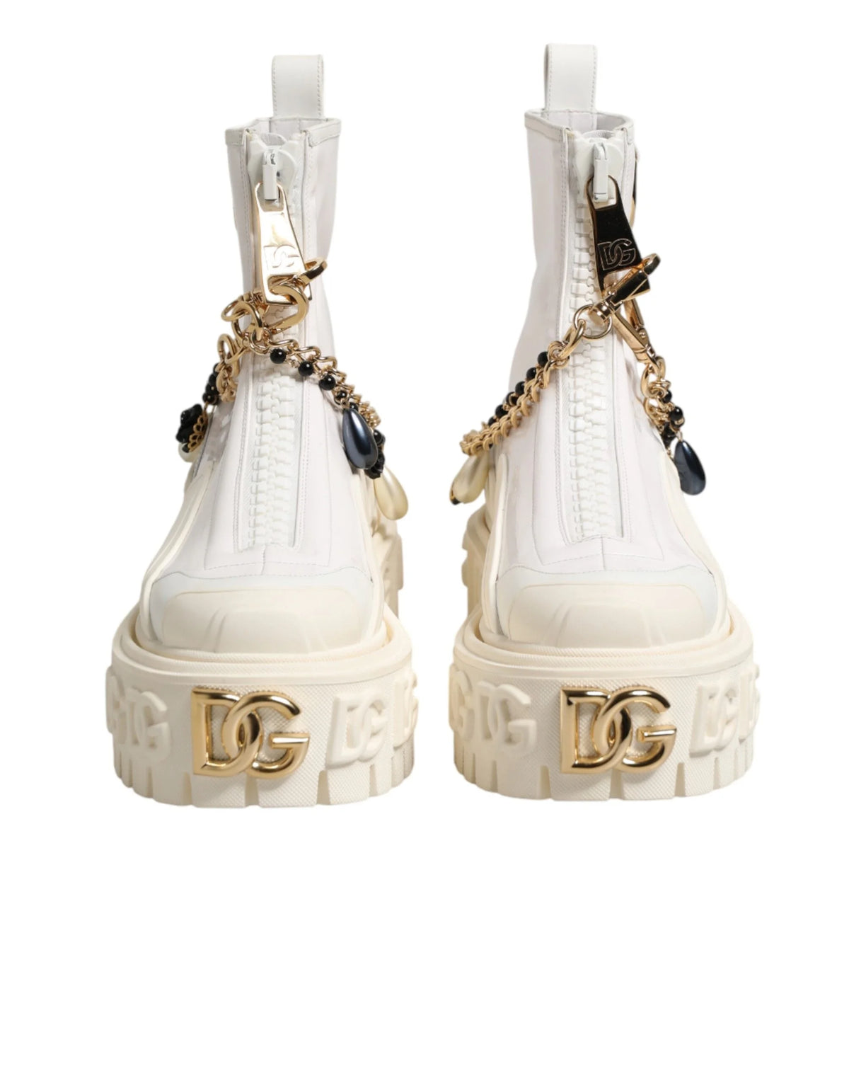 Dolce & Gabbana Stiefel Weiβes Leder Gummi Logo Knöchelstiefel Schuhe - EU36/US5.5 - Stiefel