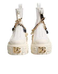 Dolce & Gabbana Stiefel Weiβes Leder Gummi Logo Knöchelstiefel Schuhe - EU36/US5.5 - Stiefel