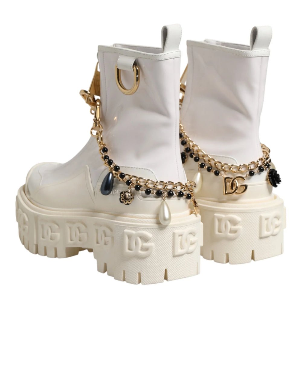 Dolce & Gabbana White Leather Rubber Logo Ankle Boots Shoes - EU36/US5.5