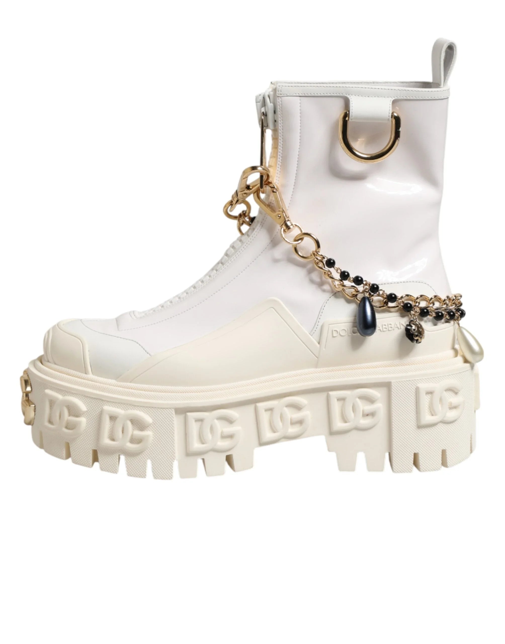 Dolce & Gabbana White Leather Rubber Logo Ankle Boots Shoes - EU36/US5.5