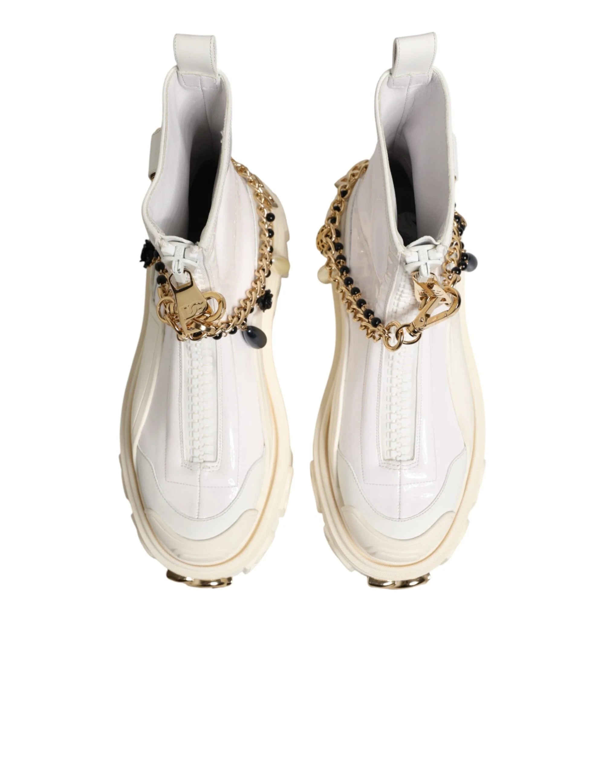 Dolce & Gabbana Stiefel Weiβes Leder Gummi Logo Knöchelstiefel Schuhe - EU36/US5.5 - Stiefel
