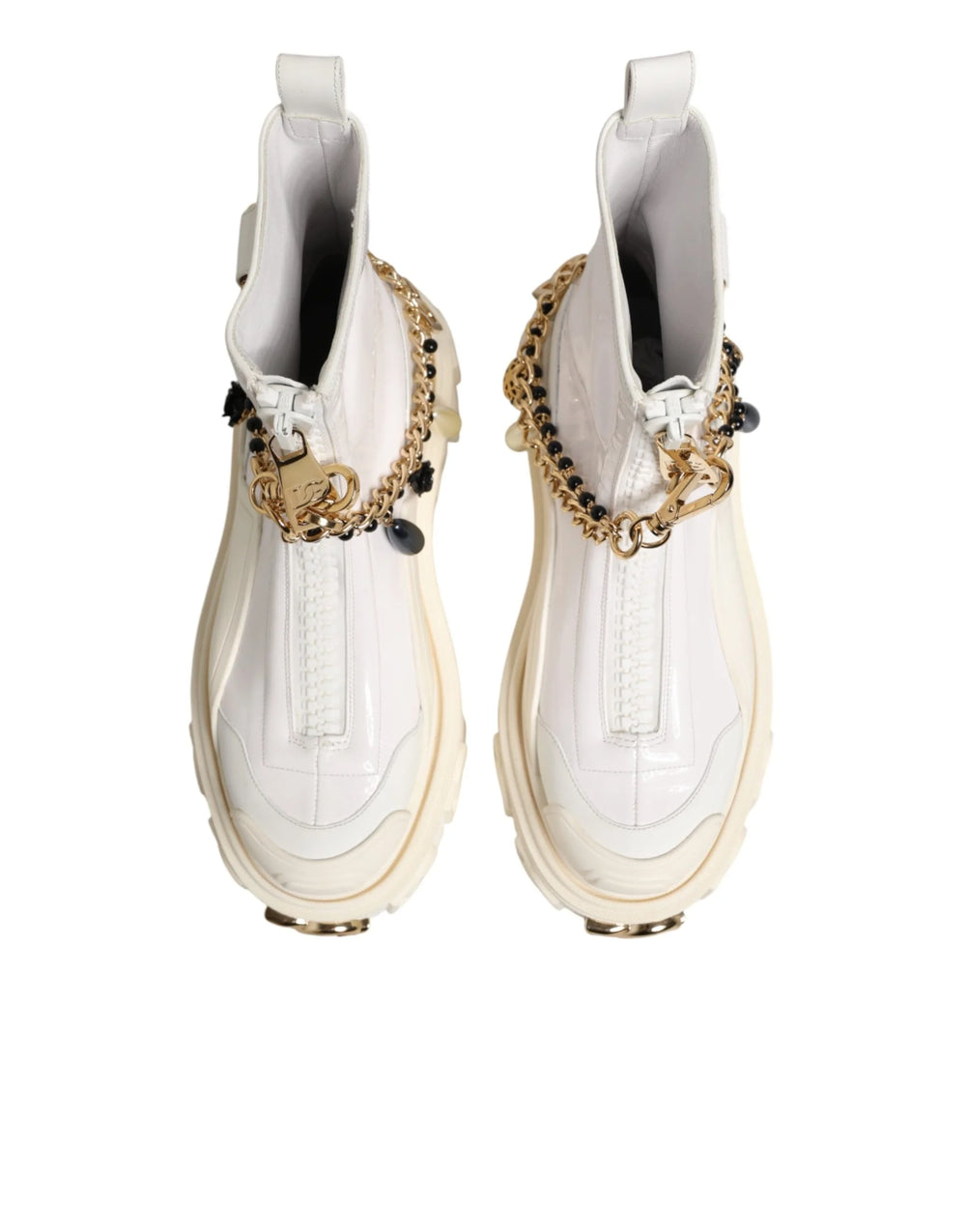 Dolce & Gabbana Stiefel Weiβes Leder Gummi Logo Knöchelstiefel Schuhe - EU36/US5.5 - Stiefel