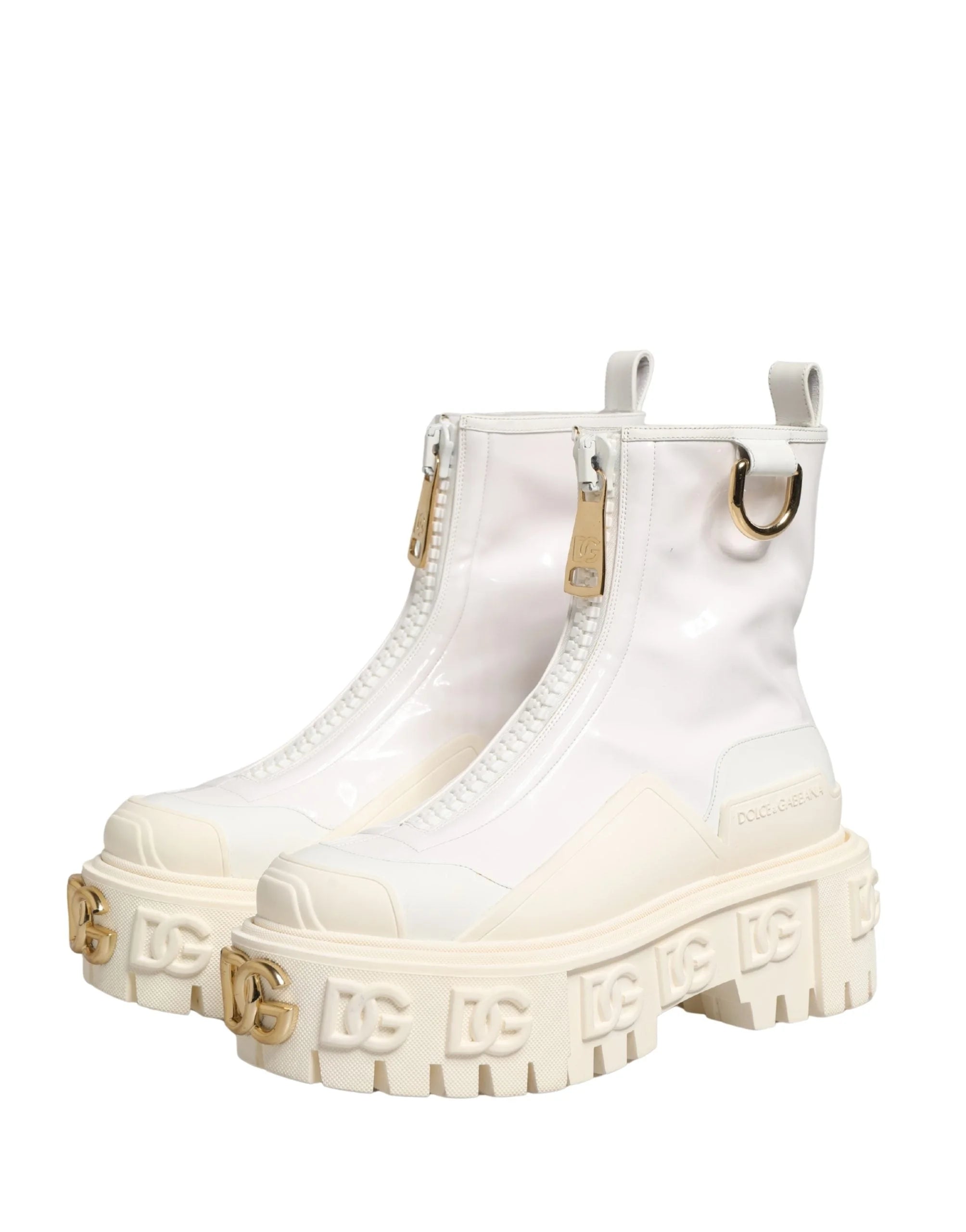 Dolce & Gabbana White Leather Rubber Logo Ankle Boots Shoes - EU38/US7.5
