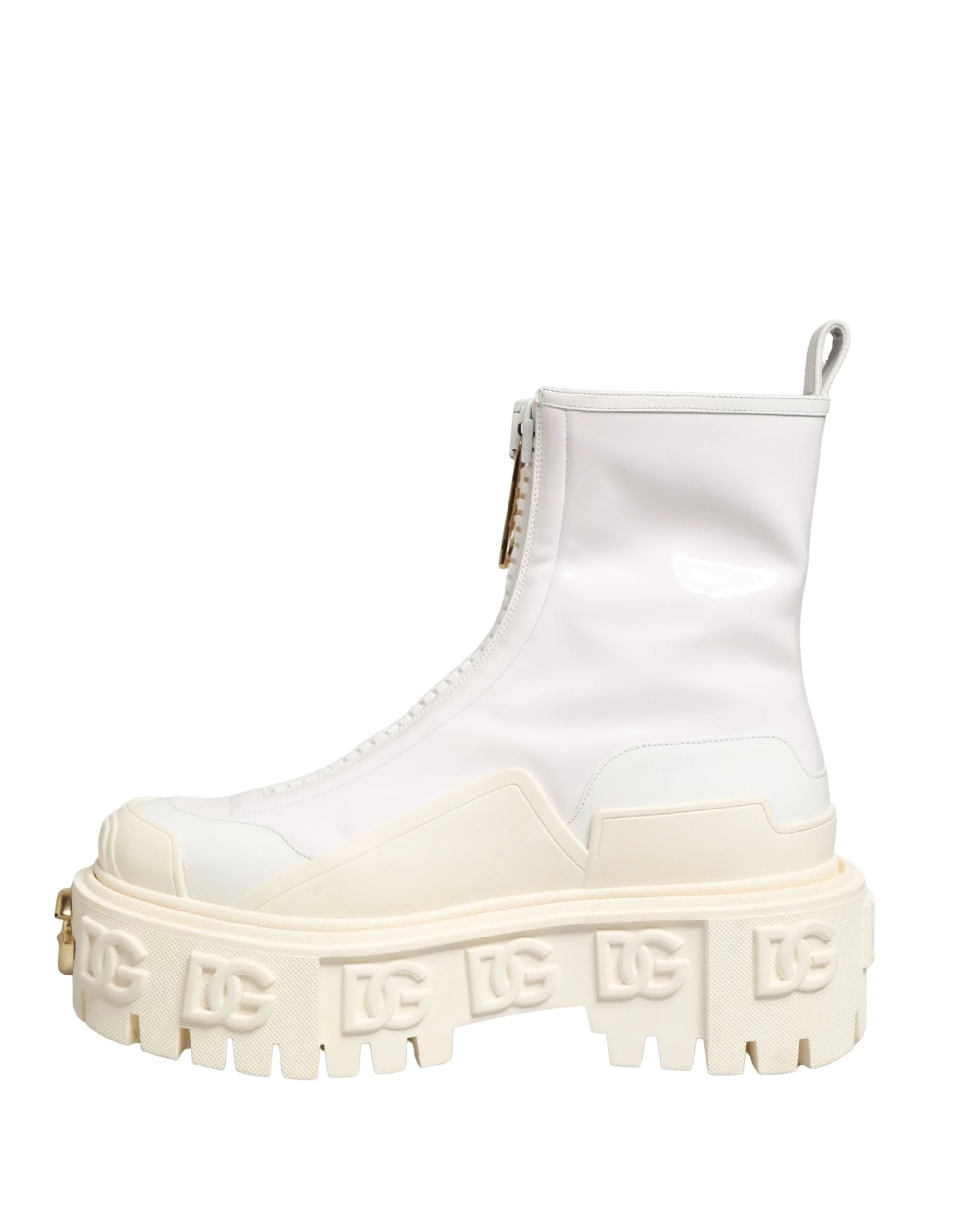 Dolce & Gabbana White Leather Rubber Logo Ankle Boots Shoes - EU38/US7.5