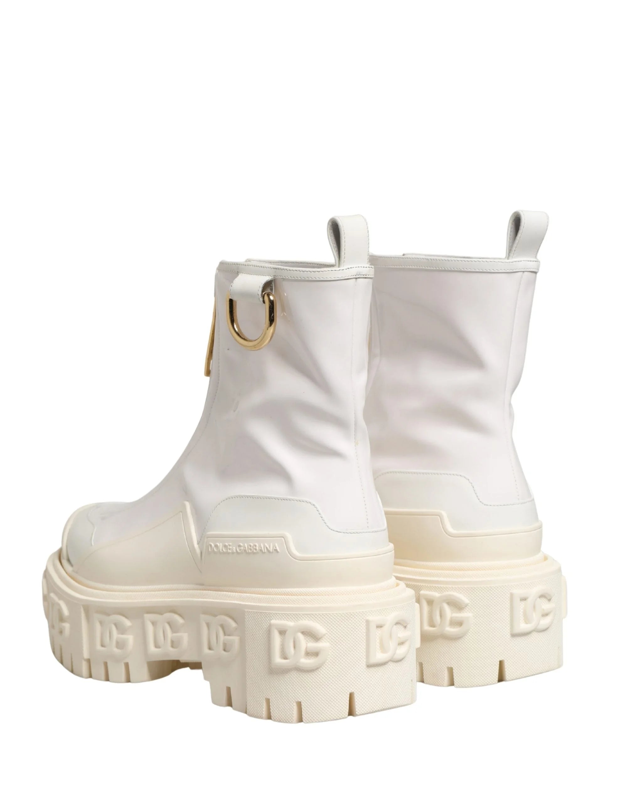 Dolce & Gabbana White Leather Rubber Logo Ankle Boots Shoes - EU38/US7.5