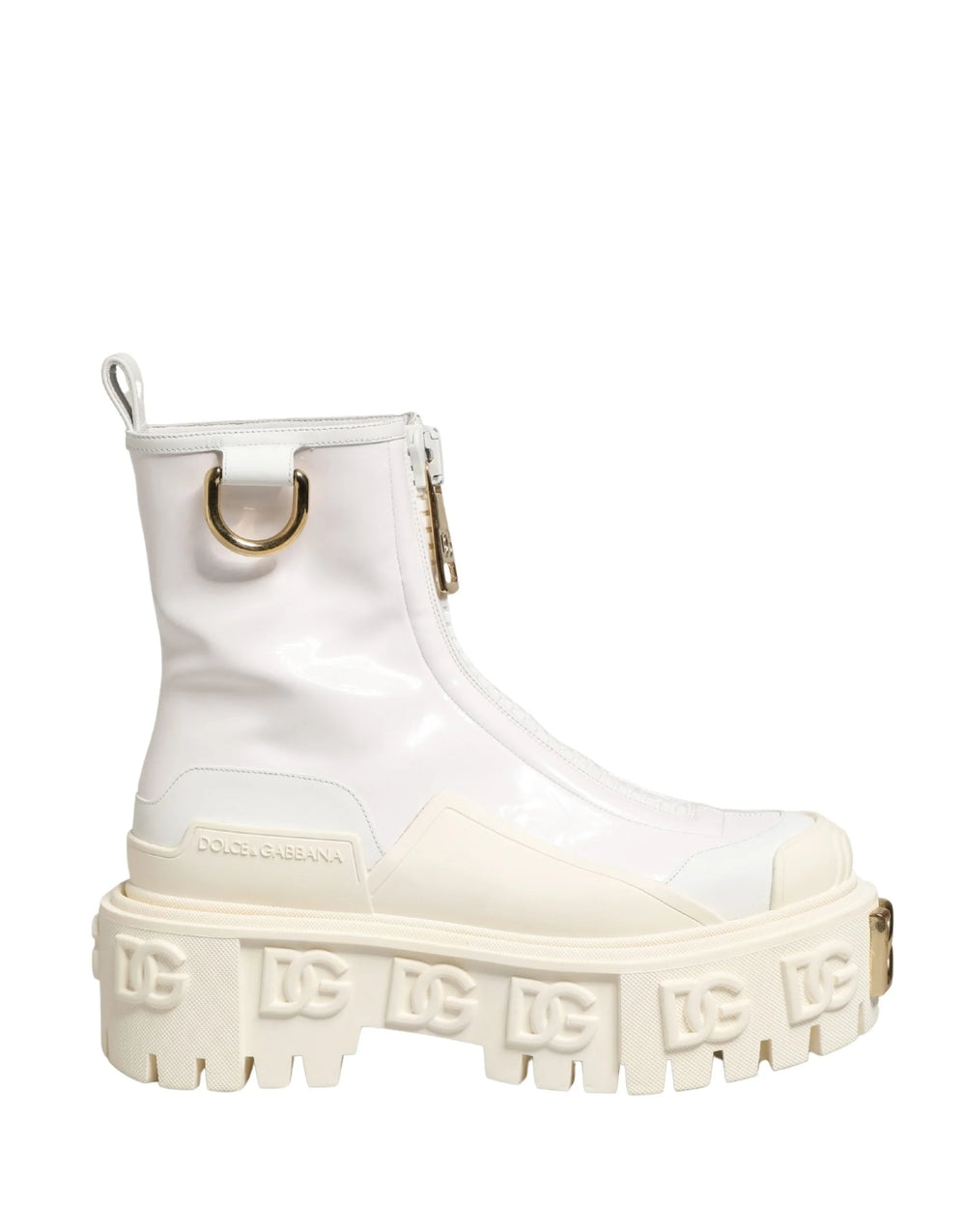 Dolce & Gabbana White Leather Rubber Logo Ankle Boots Shoes - EU38/US7.5