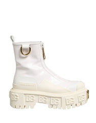 Dolce & Gabbana White Leather Rubber Logo Ankle Boots Shoes - EU38/US7.5