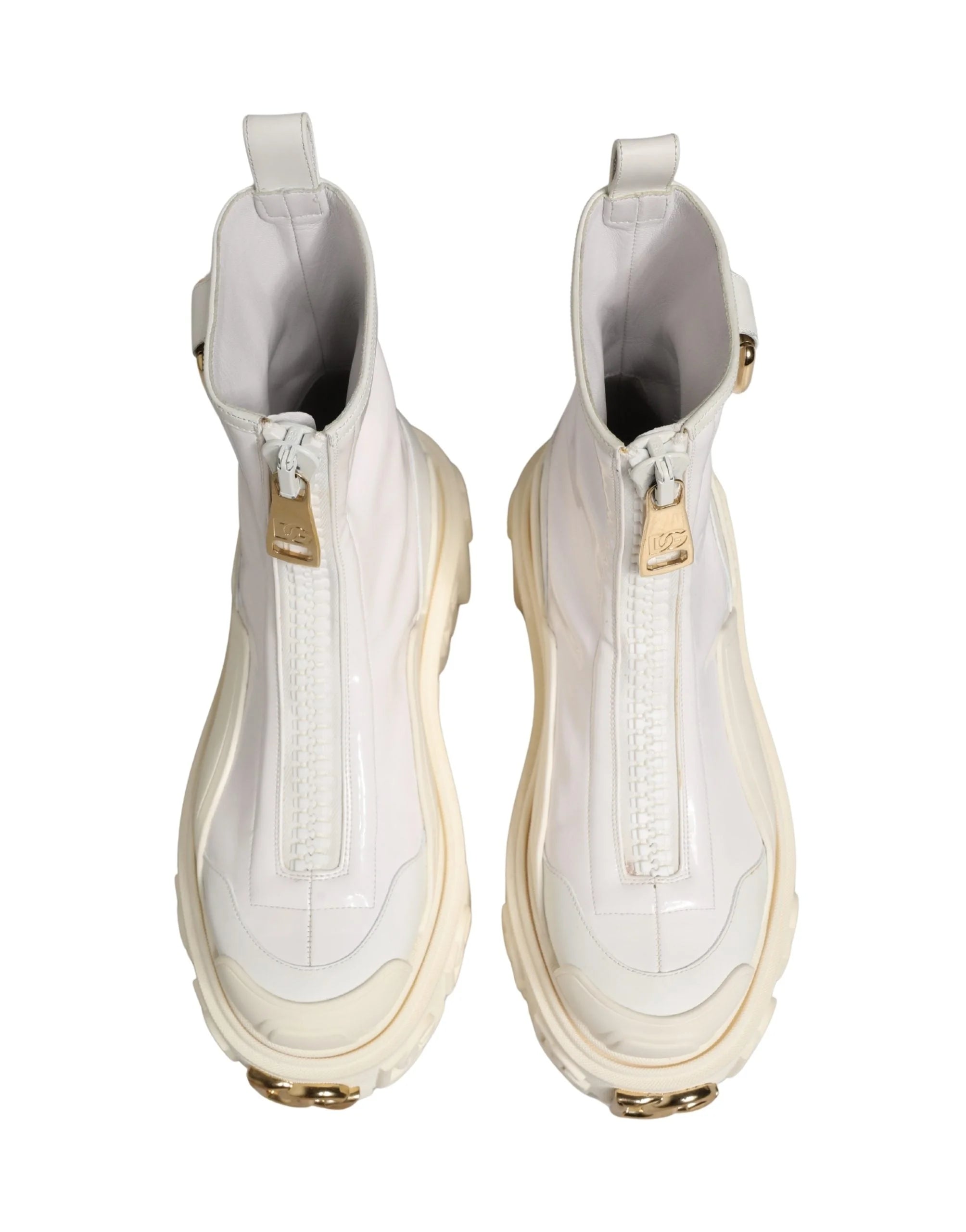 Dolce & Gabbana White Leather Rubber Logo Ankle Boots Shoes - EU38/US7.5