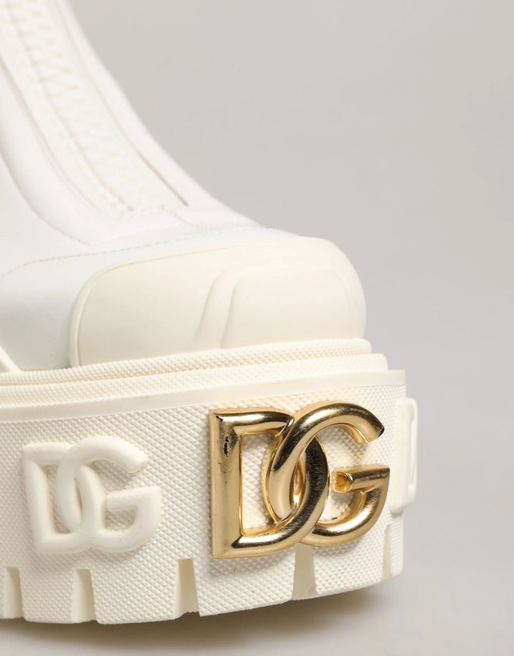 Dolce & Gabbana White Leather Rubber Logo Ankle Boots Shoes - EU38/US7.5