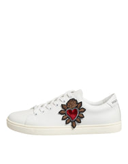 Dolce & Gabbana White Leather Sacre Heart Patch Sneakers Shoes - Sneakers