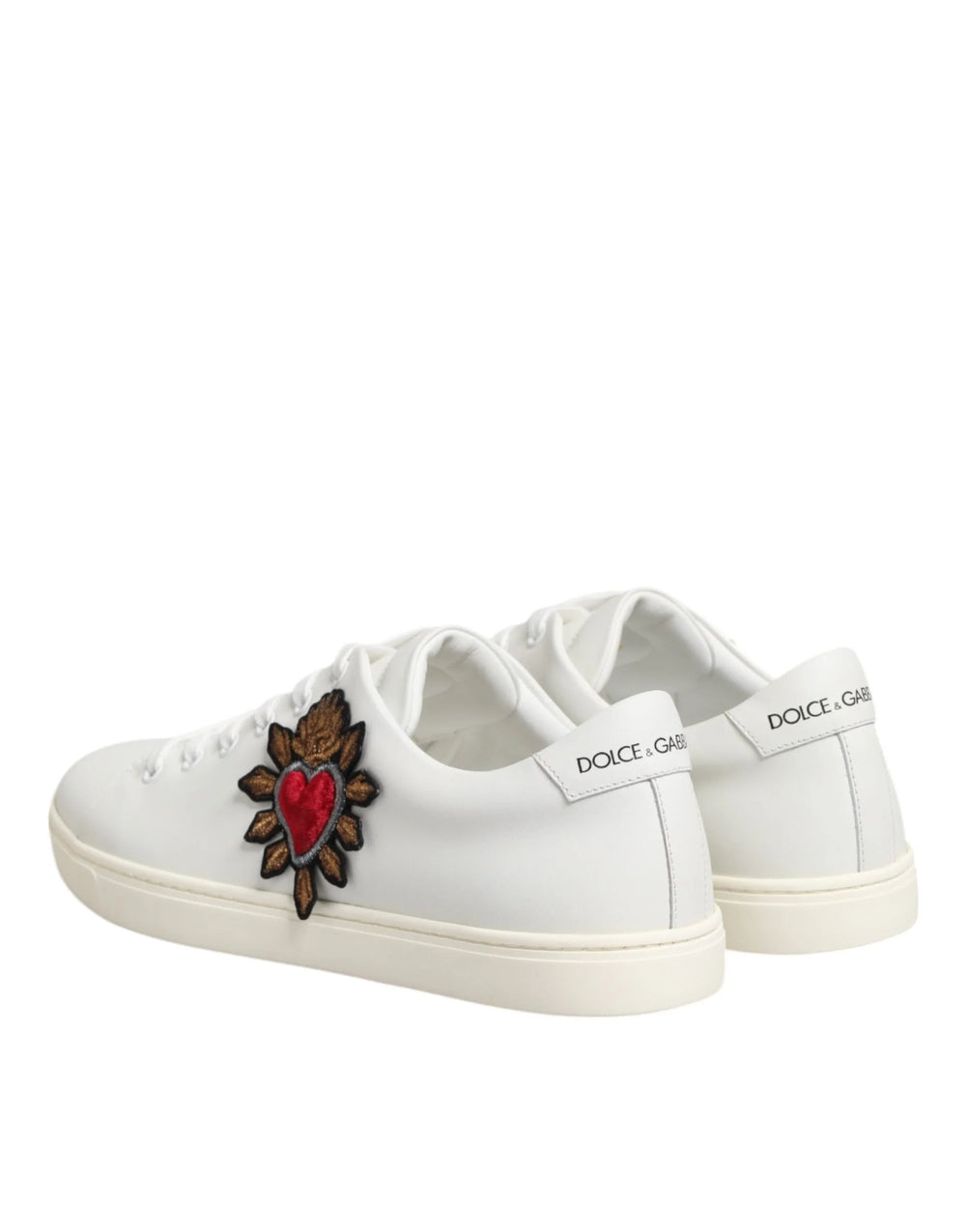 Dolce & Gabbana White Leather Sacre Heart Patch Sneakers Shoes - Sneakers