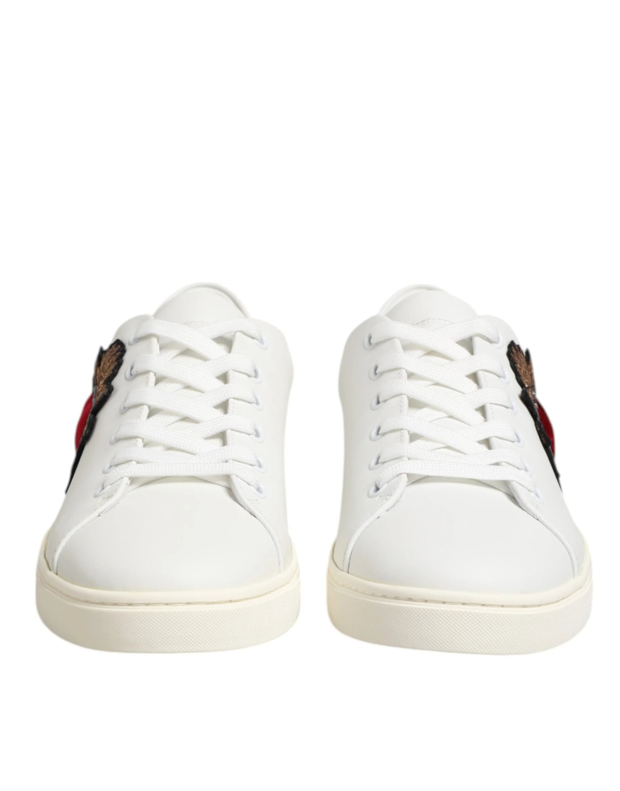 Dolce & Gabbana White Leather Sacre Heart Patch Sneakers Shoes - Sneakers