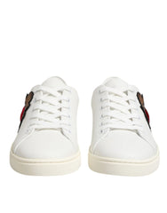 Dolce & Gabbana White Leather Sacre Heart Patch Sneakers Shoes - Sneakers