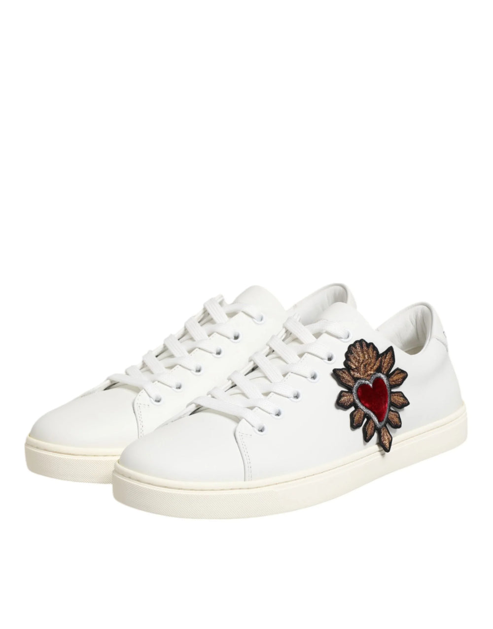 Dolce & Gabbana White Leather Sacre Heart Patch Sneakers Shoes - Sneakers