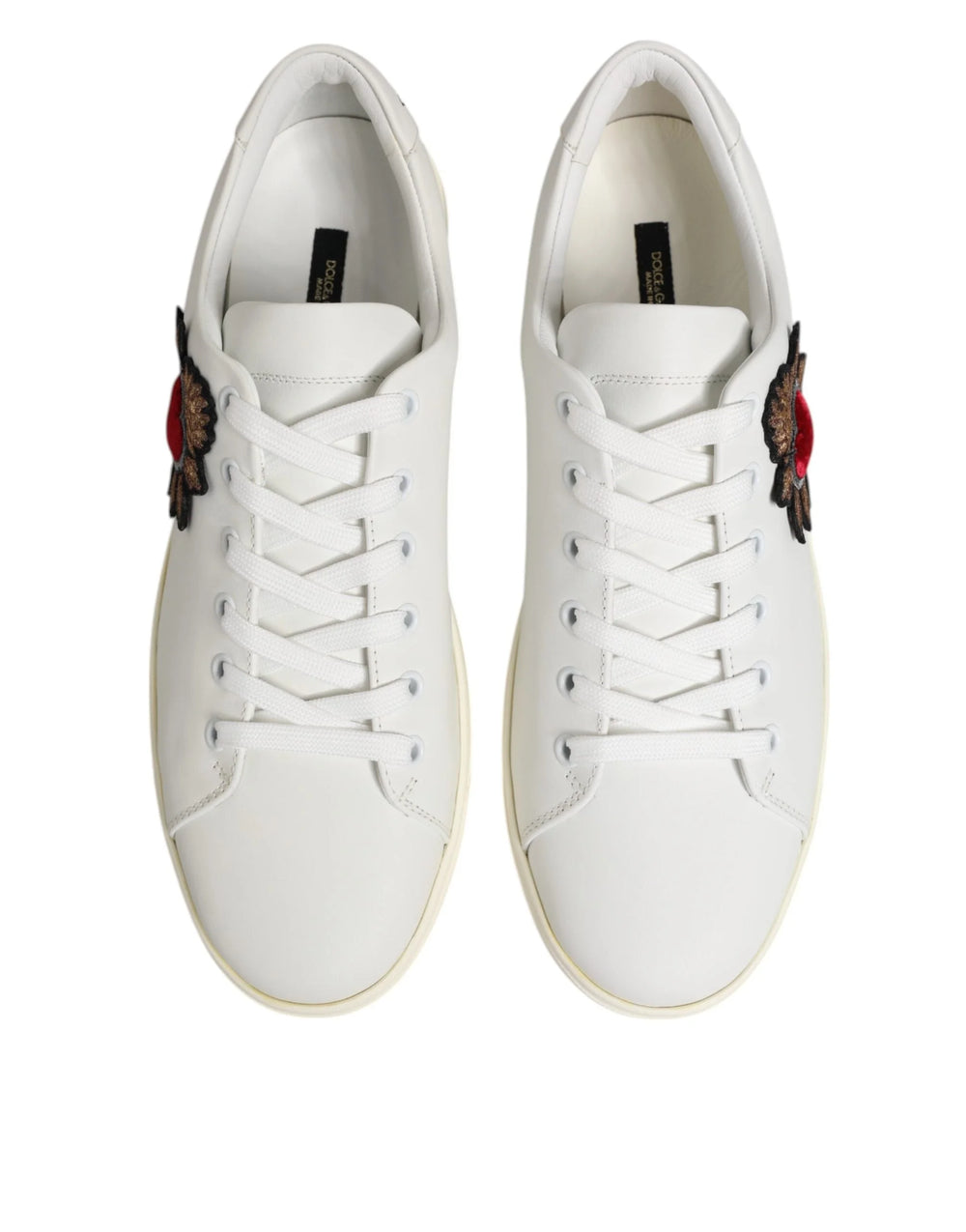 Dolce & Gabbana White Leather Sacre Heart Patch Sneakers Shoes - Sneakers