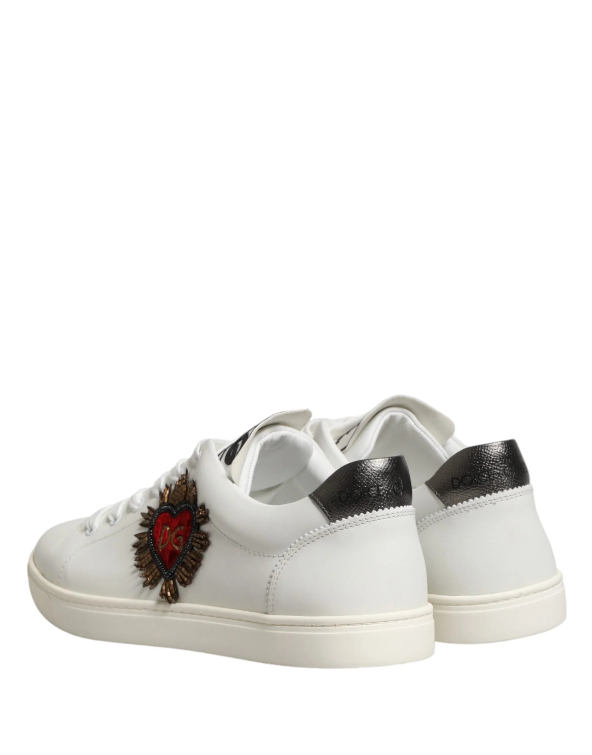 Dolce & Gabbana White Leather Sacred Heart Patch Sneakers Shoes