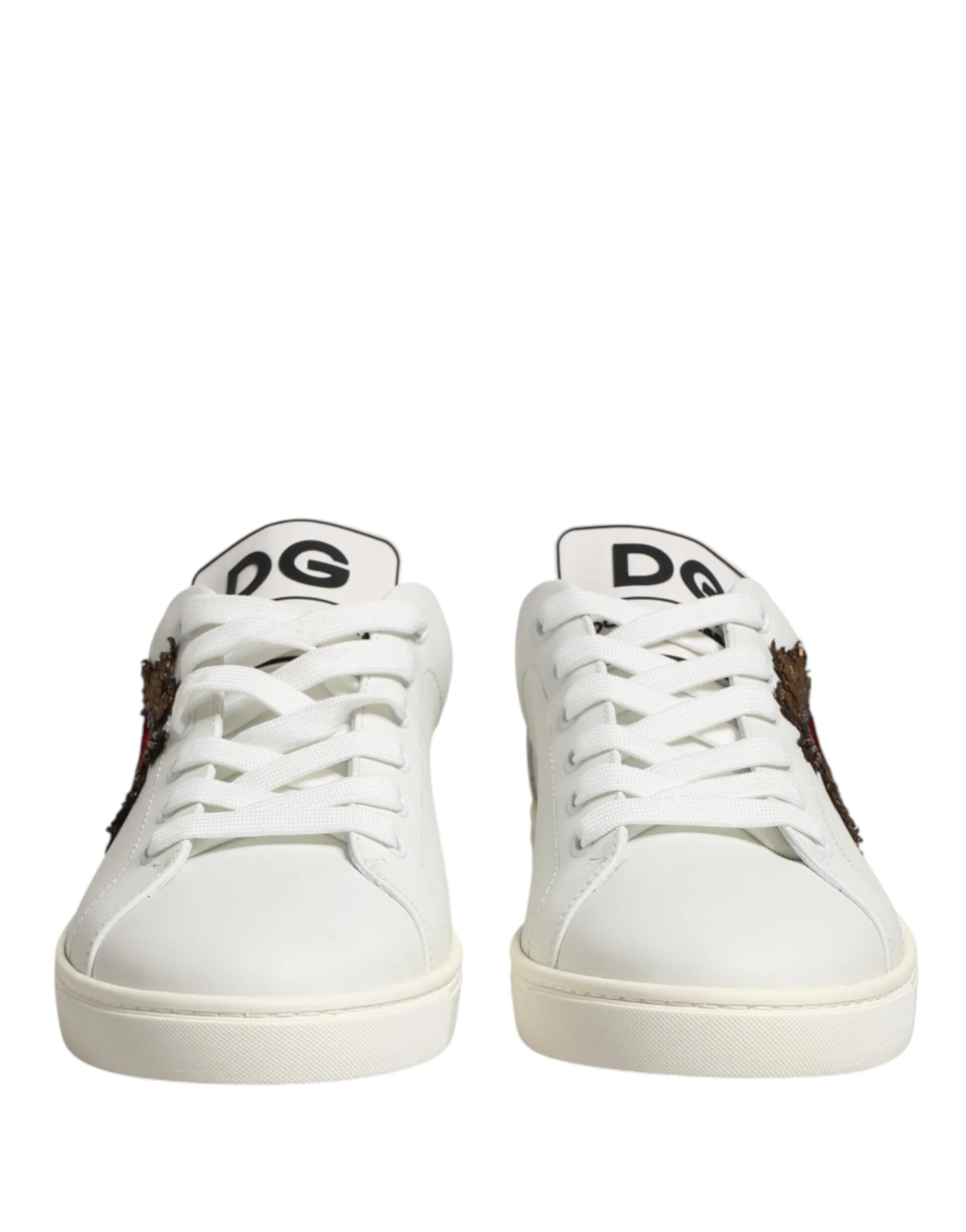 Dolce & Gabbana White Leather Sacred Heart Patch Sneakers Shoes