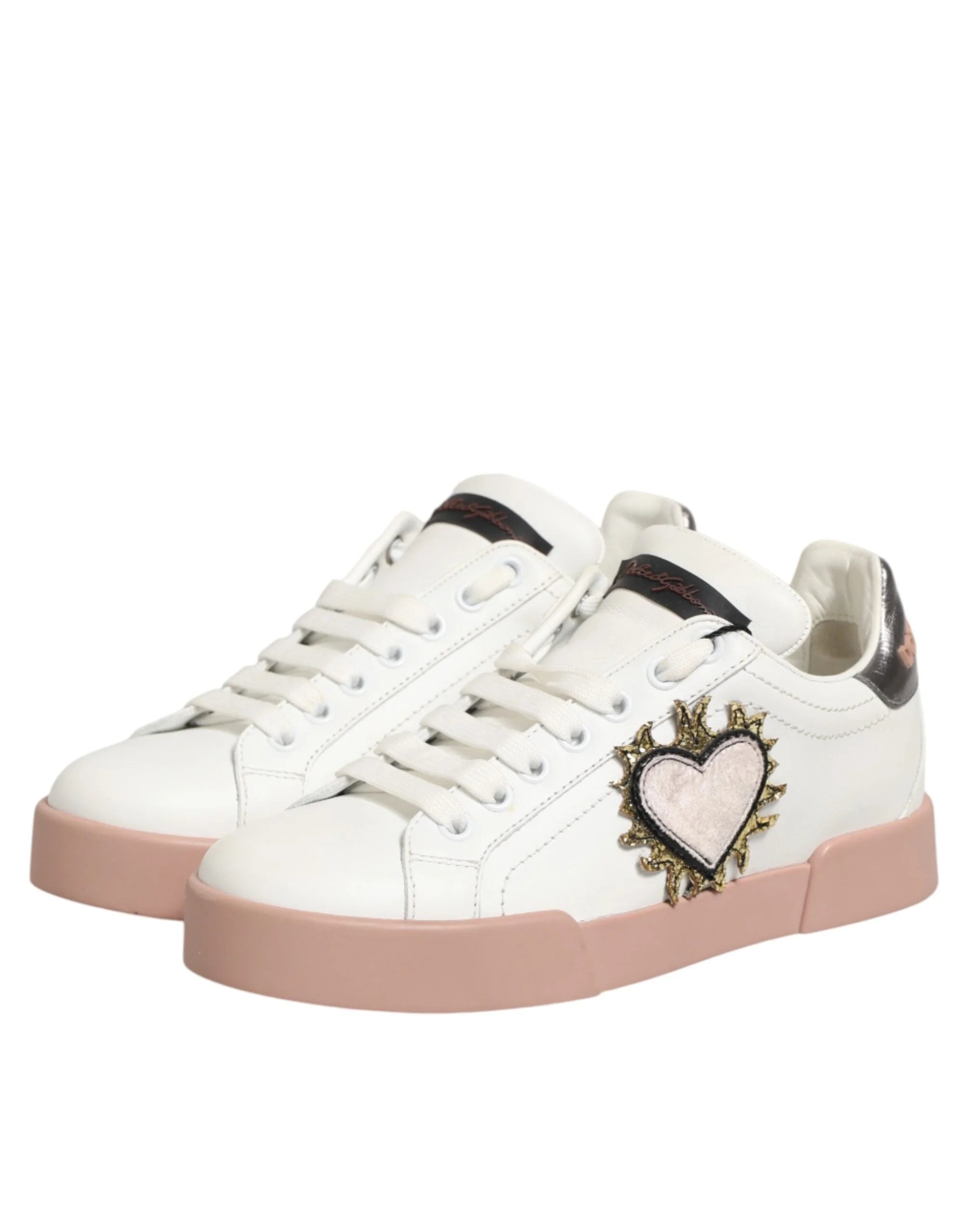 Dolce & Gabbana White Leather Sacred Heart Sneakers Shoes - EU35.5/US5