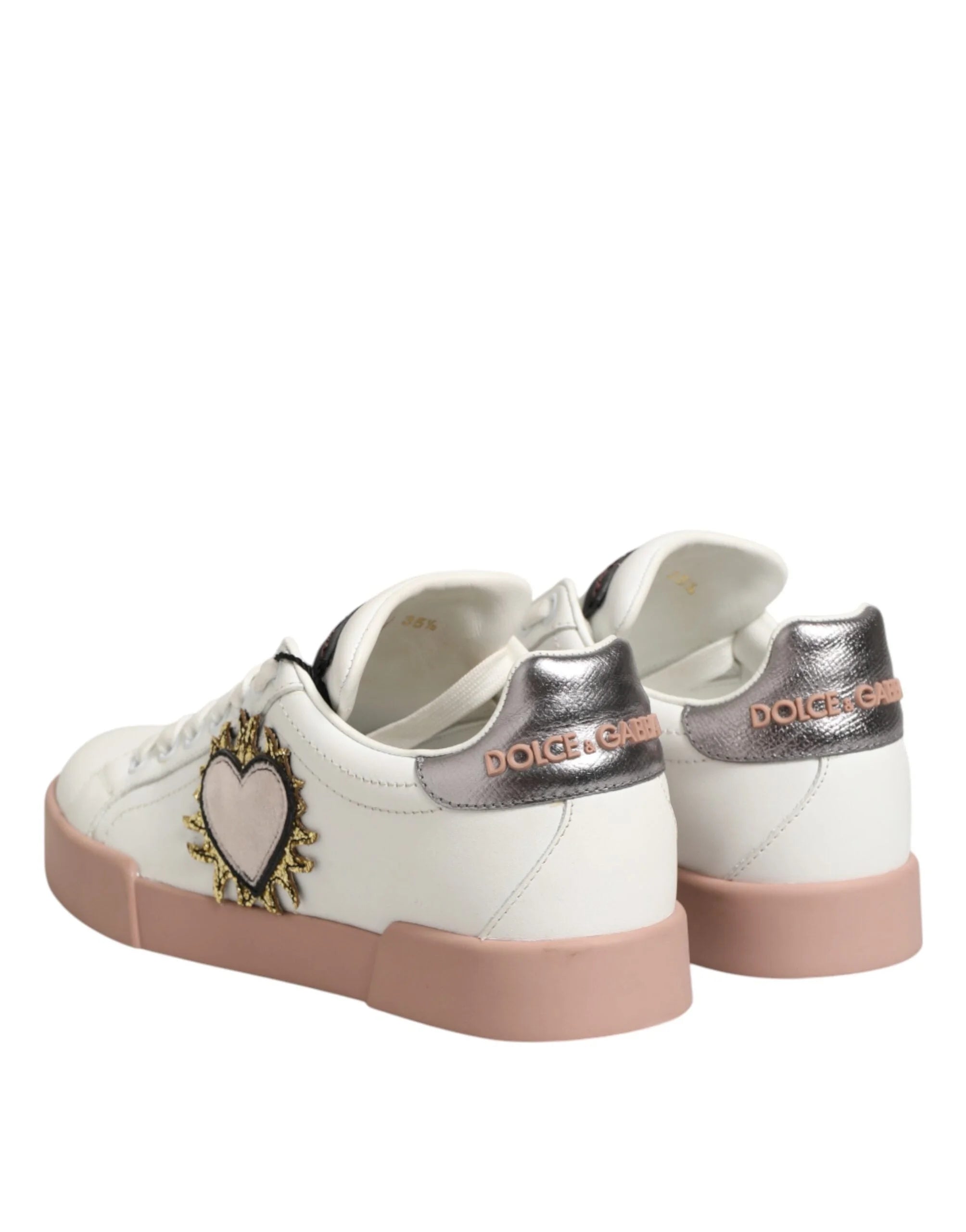 Dolce & Gabbana White Leather Sacred Heart Sneakers Shoes - EU35.5/US5