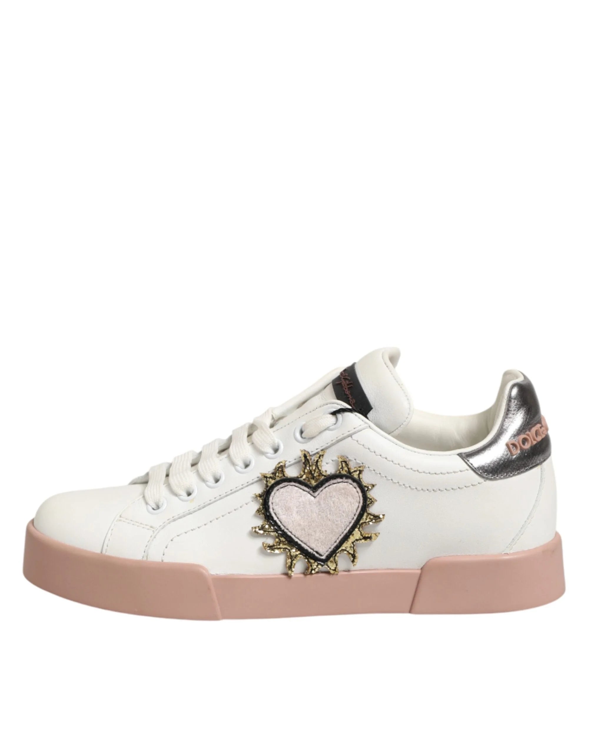 Dolce & Gabbana White Leather Sacred Heart Sneakers Shoes - EU35.5/US5