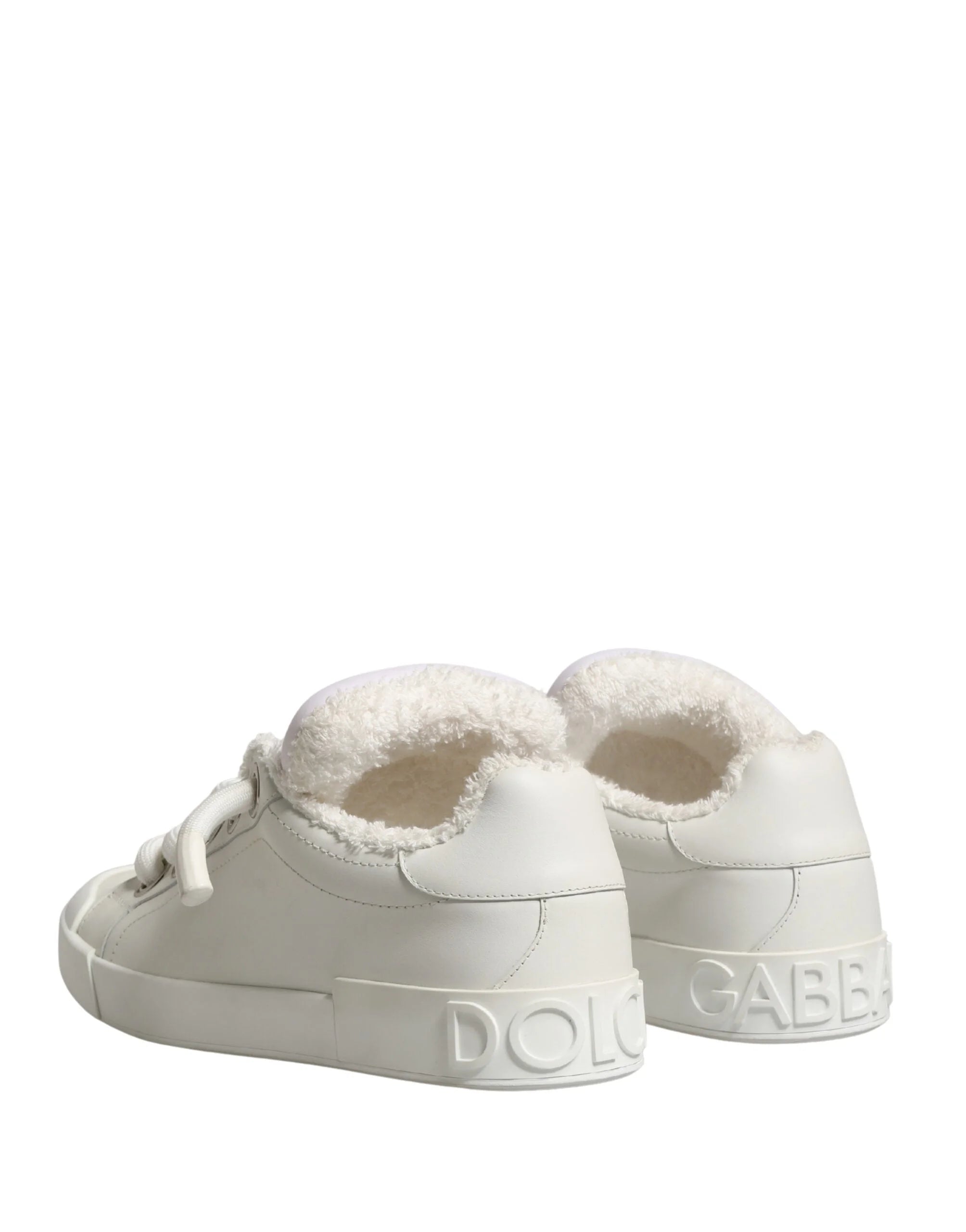 Dolce & Gabbana White Leather Shearling Fur Low Top Sneakers Shoes
