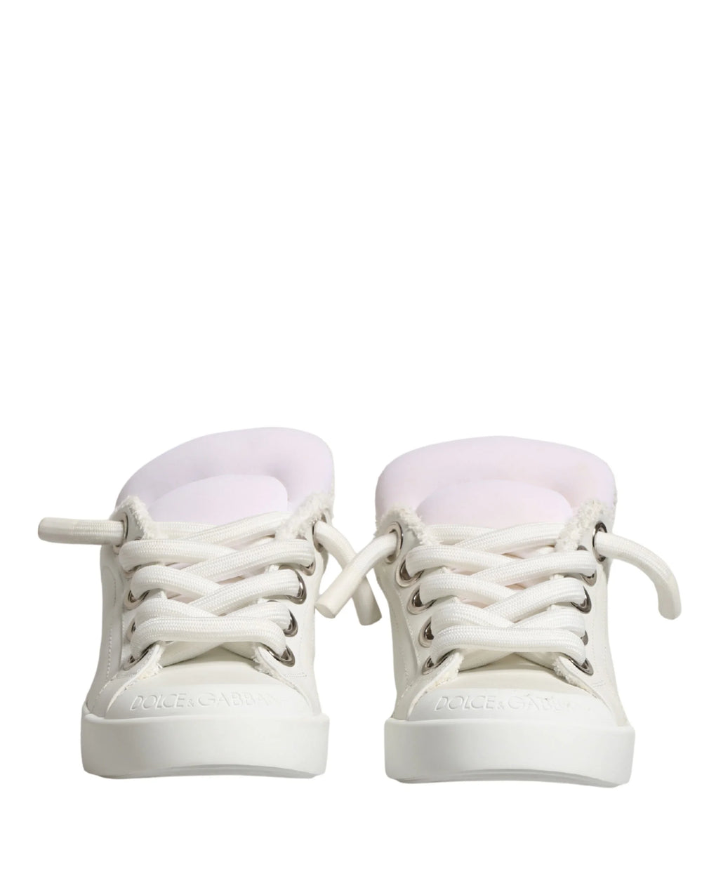 Dolce & Gabbana White Leather Shearling Fur Low Top Sneakers Shoes