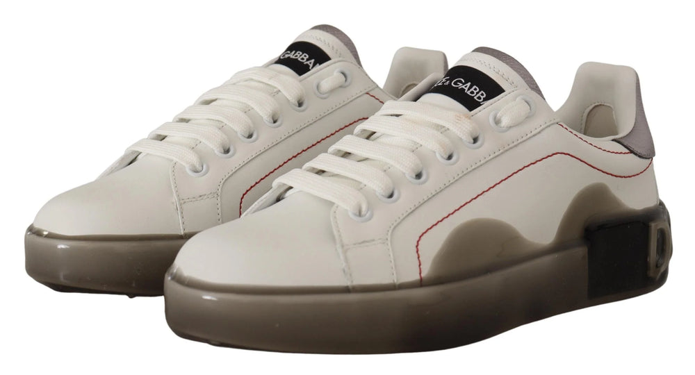 Dolce & Gabbana White Leather Shoes Womens Logo Portofino Sneakers - EU36/US5.5