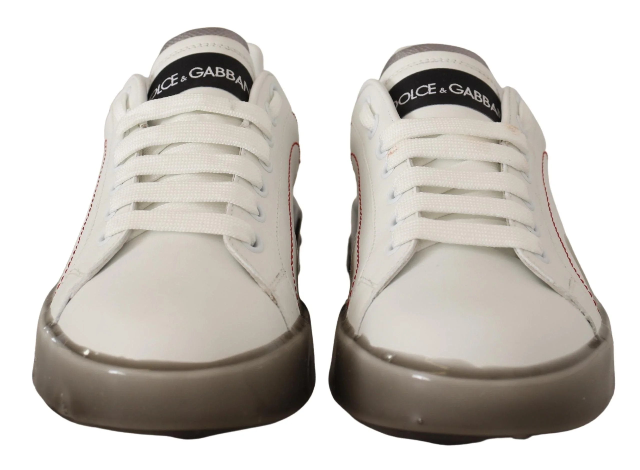 Dolce & Gabbana White Leather Shoes Womens Logo Portofino Sneakers - EU36/US5.5