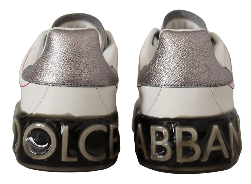 Dolce & Gabbana White Leather Shoes Womens Logo Portofino Sneakers - EU36/US5.5