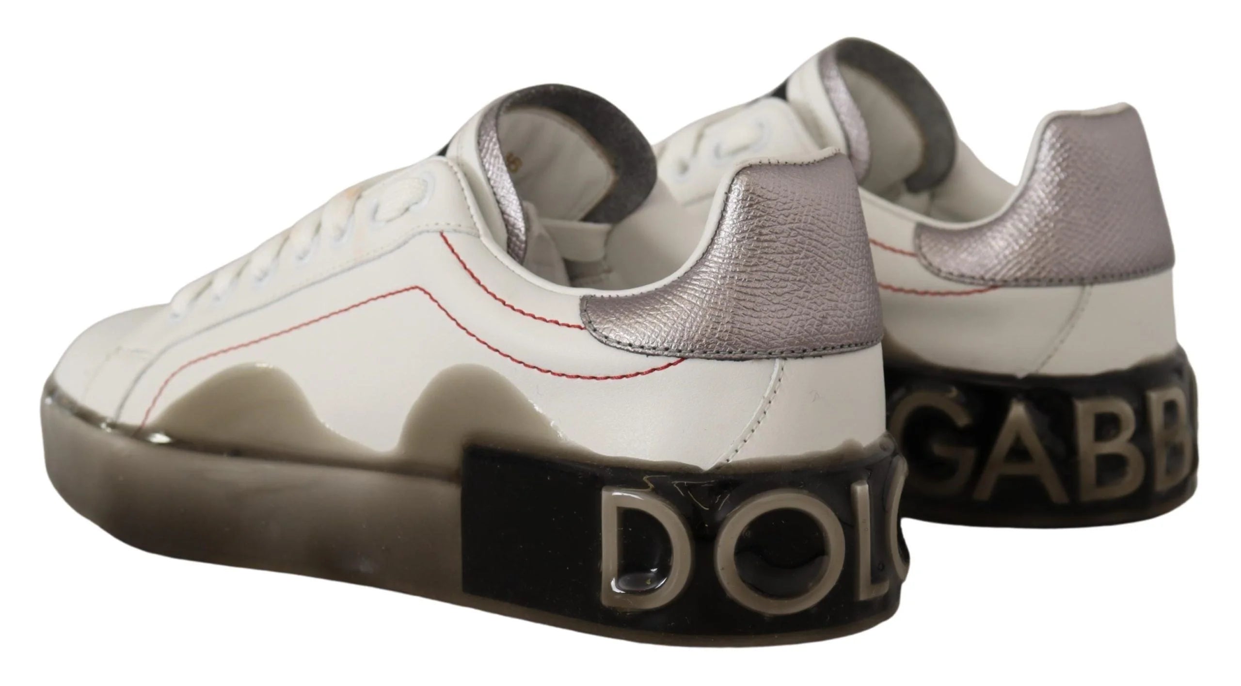 Dolce & Gabbana White Leather Shoes Womens Logo Portofino Sneakers - EU36/US5.5