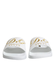Dolce & Gabbana White Leather Slides Sandals Beachwear Shoes - Sandals