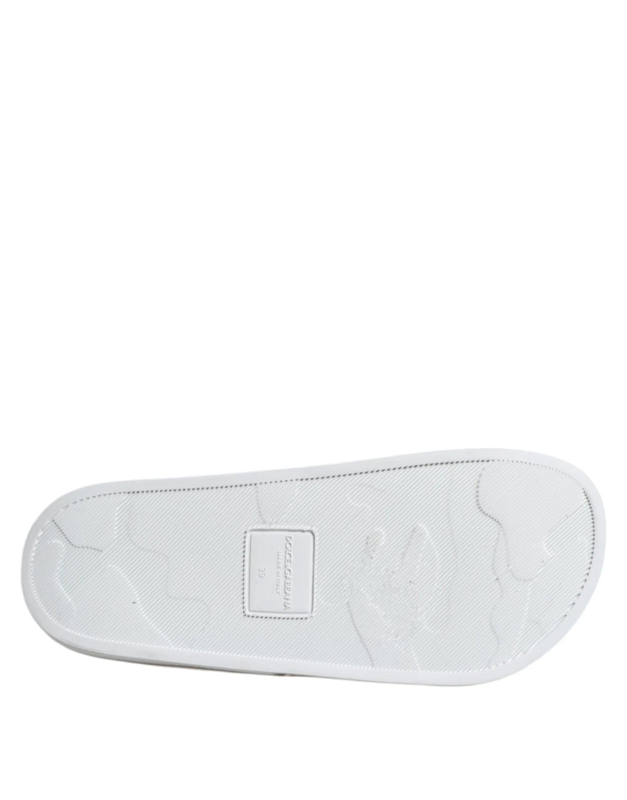 Dolce & Gabbana White Leather Slides Sandals Beachwear Shoes - Sandals