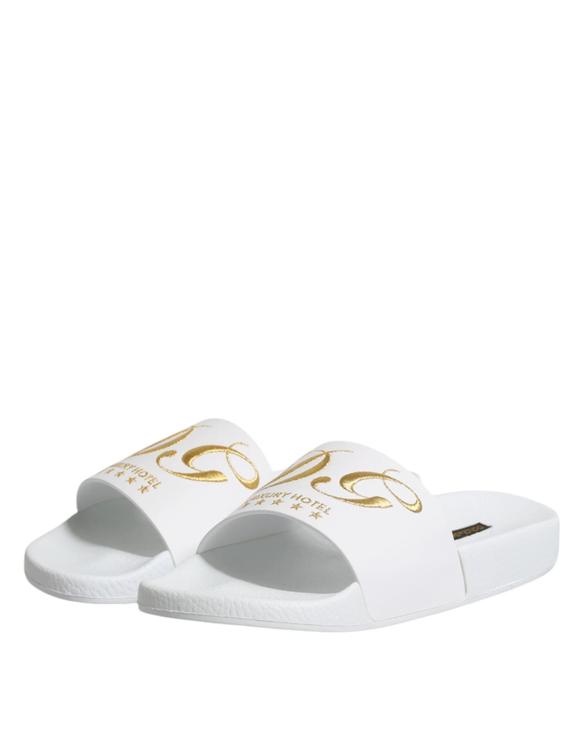 Dolce & Gabbana White Leather Slides Sandals Beachwear Shoes - Sandals