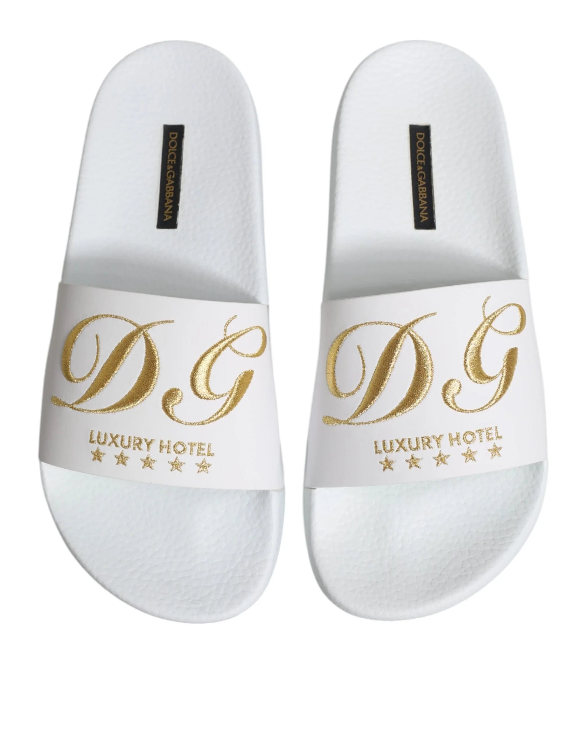 Dolce & Gabbana White Leather Slides Sandals Beachwear Shoes - Sandals