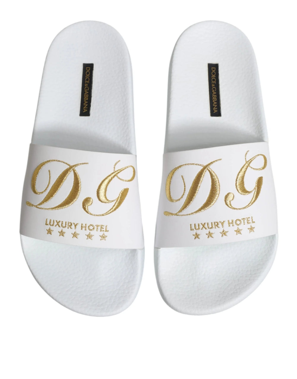 Dolce & Gabbana White Leather Slides Sandals Beachwear Shoes - Sandals