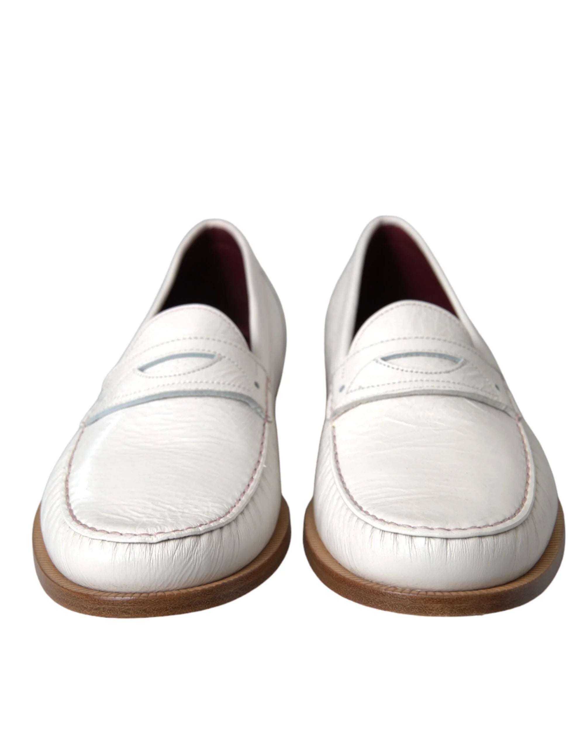 Dolce & Gabbana White Leather Slip On Mocassin Loafers Shoes - Flats