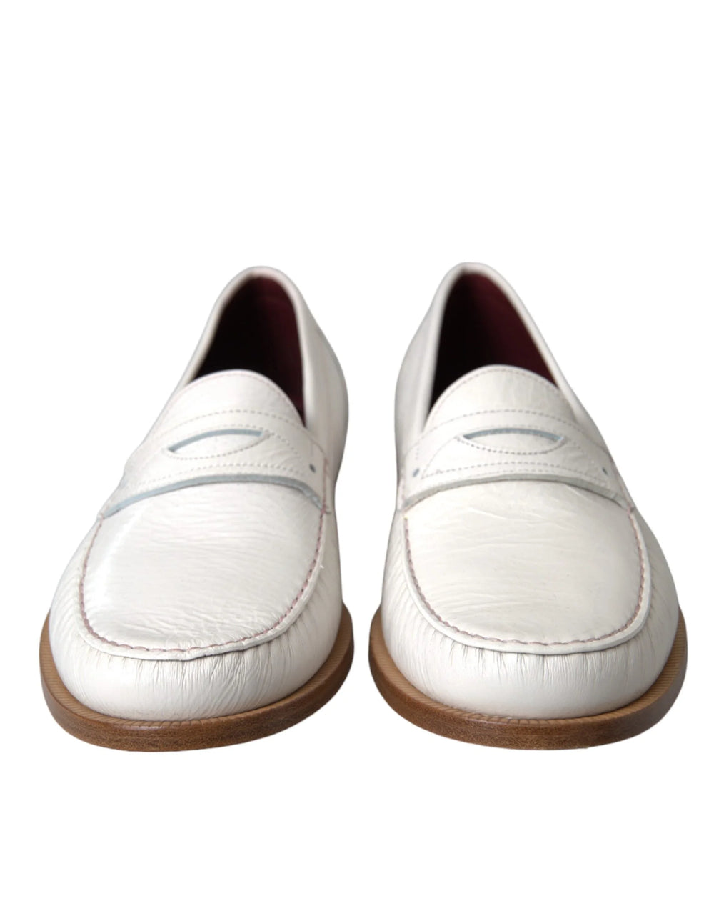 Dolce & Gabbana White Leather Slip On Mocassin Loafers Shoes - Flats