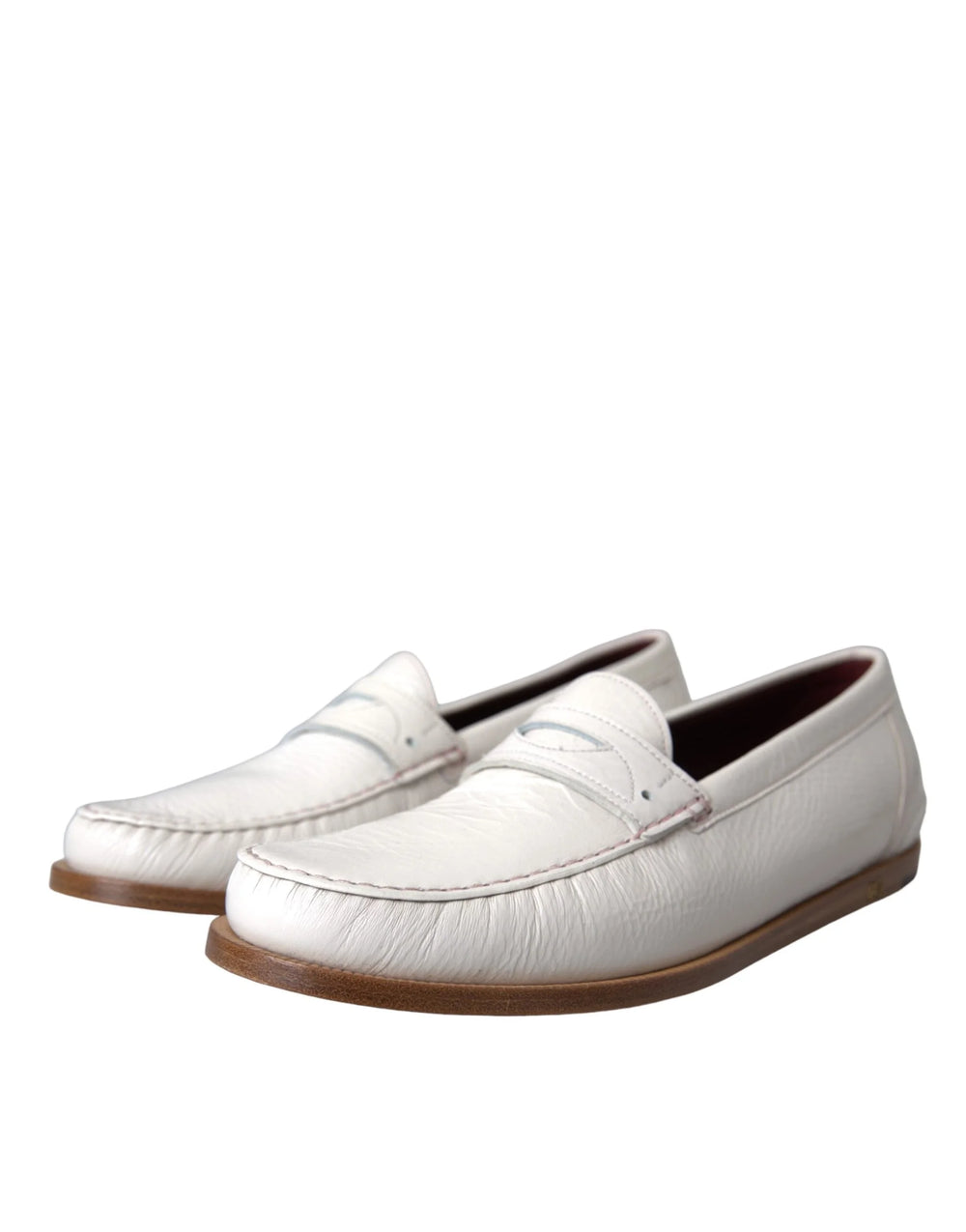 Dolce & Gabbana White Leather Slip On Mocassin Loafers Shoes - Flats