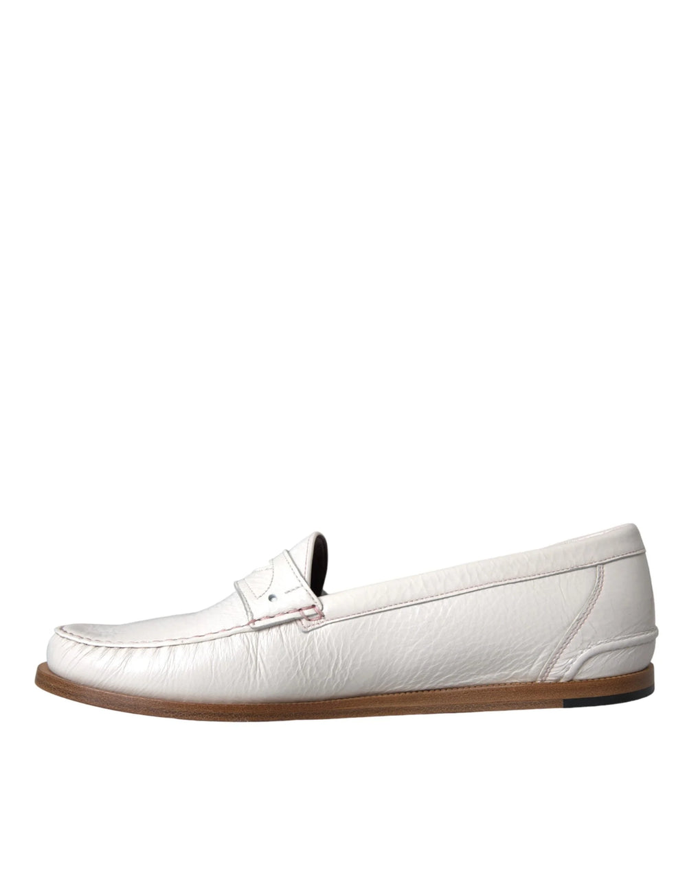 Dolce & Gabbana White Leather Slip On Mocassin Loafers Shoes - Flats