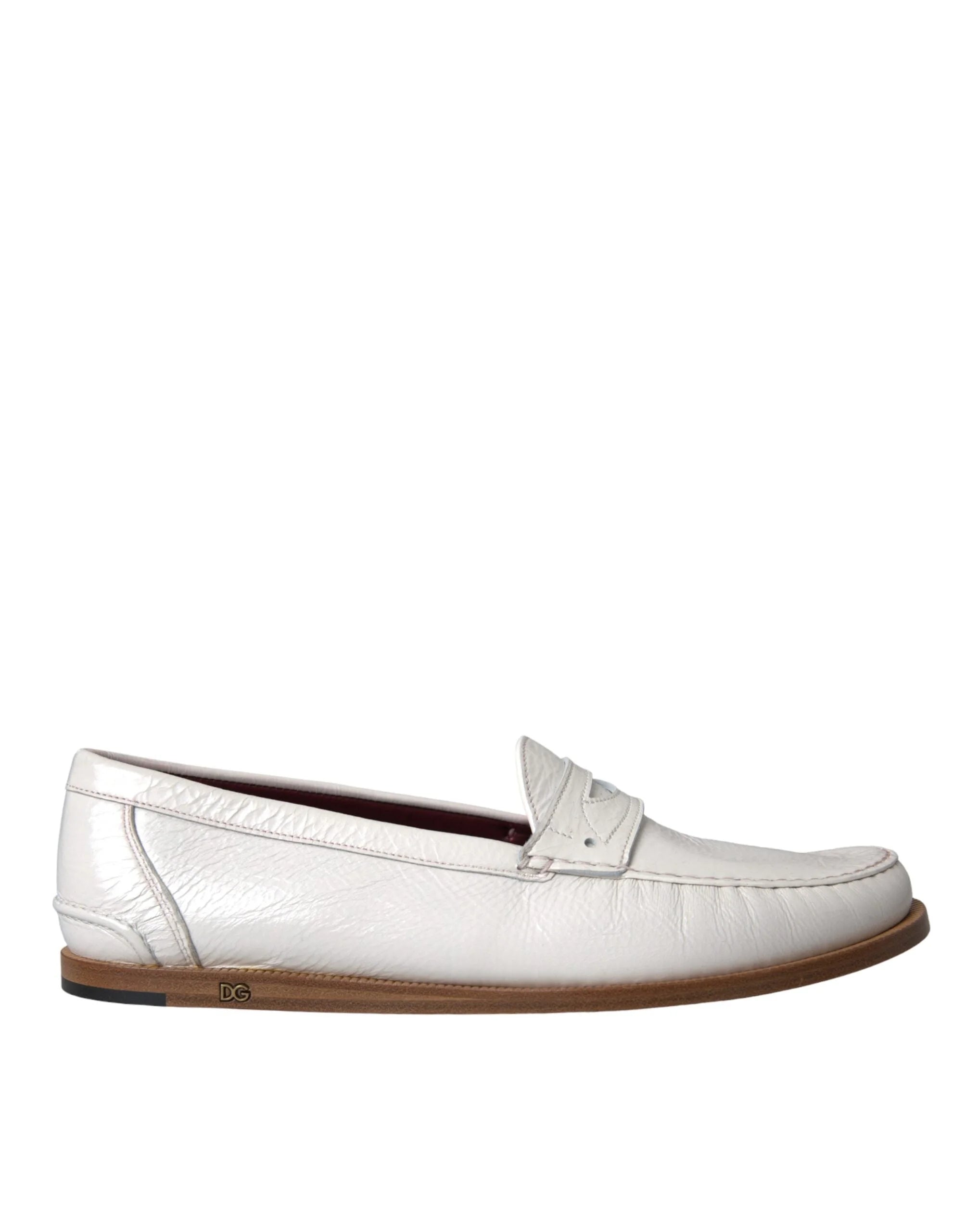 Dolce & Gabbana White Leather Slip On Mocassin Loafers Shoes - Flats