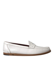 Dolce & Gabbana White Leather Slip On Mocassin Loafers Shoes - Flats