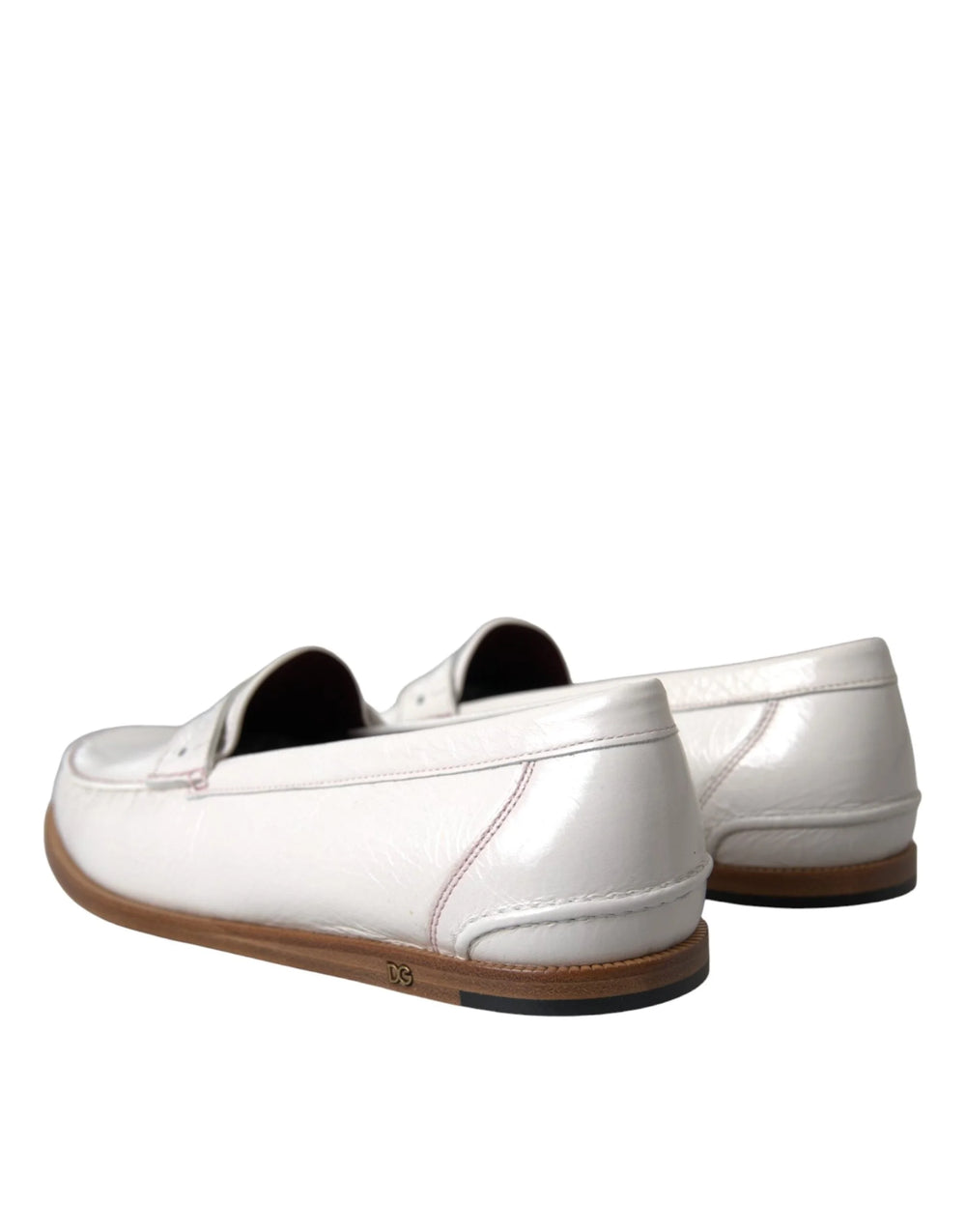 Dolce & Gabbana White Leather Slip On Mocassin Loafers Shoes - Flats