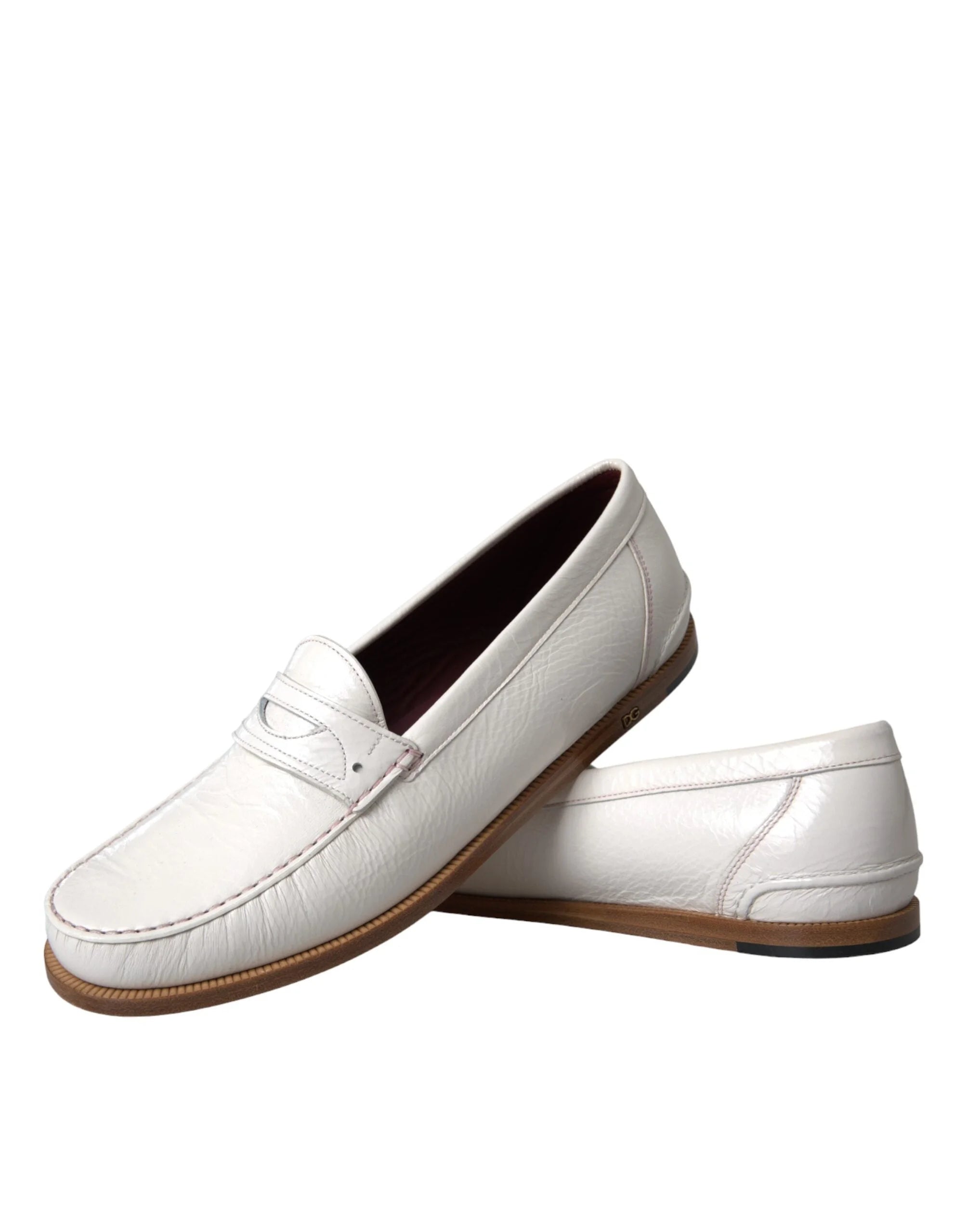 Dolce & Gabbana White Leather Slip On Mocassin Loafers Shoes - Flats
